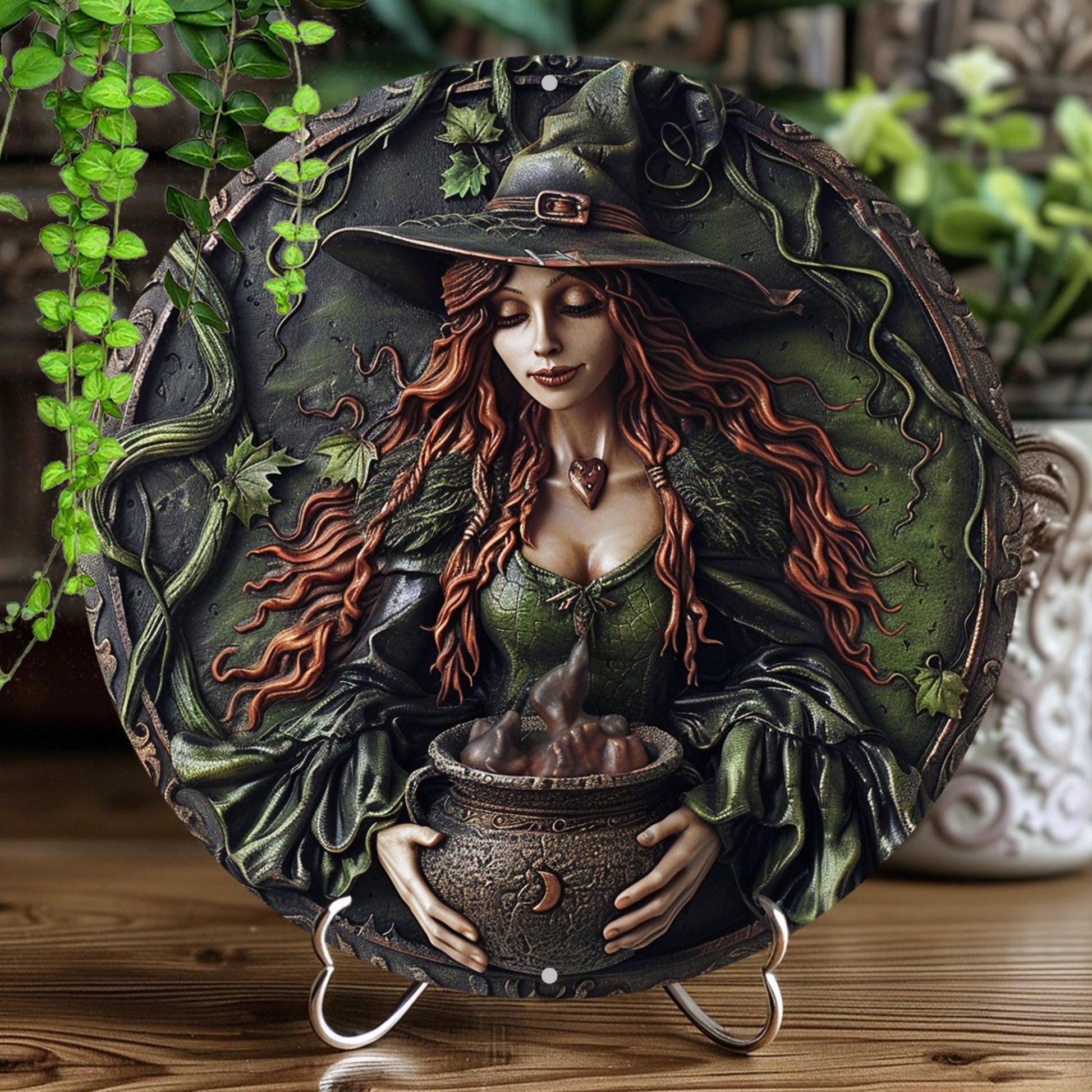 Witch Cauldron Wall Sign Green Witch Metal Sign Halloween Decor-MoonChildWorld