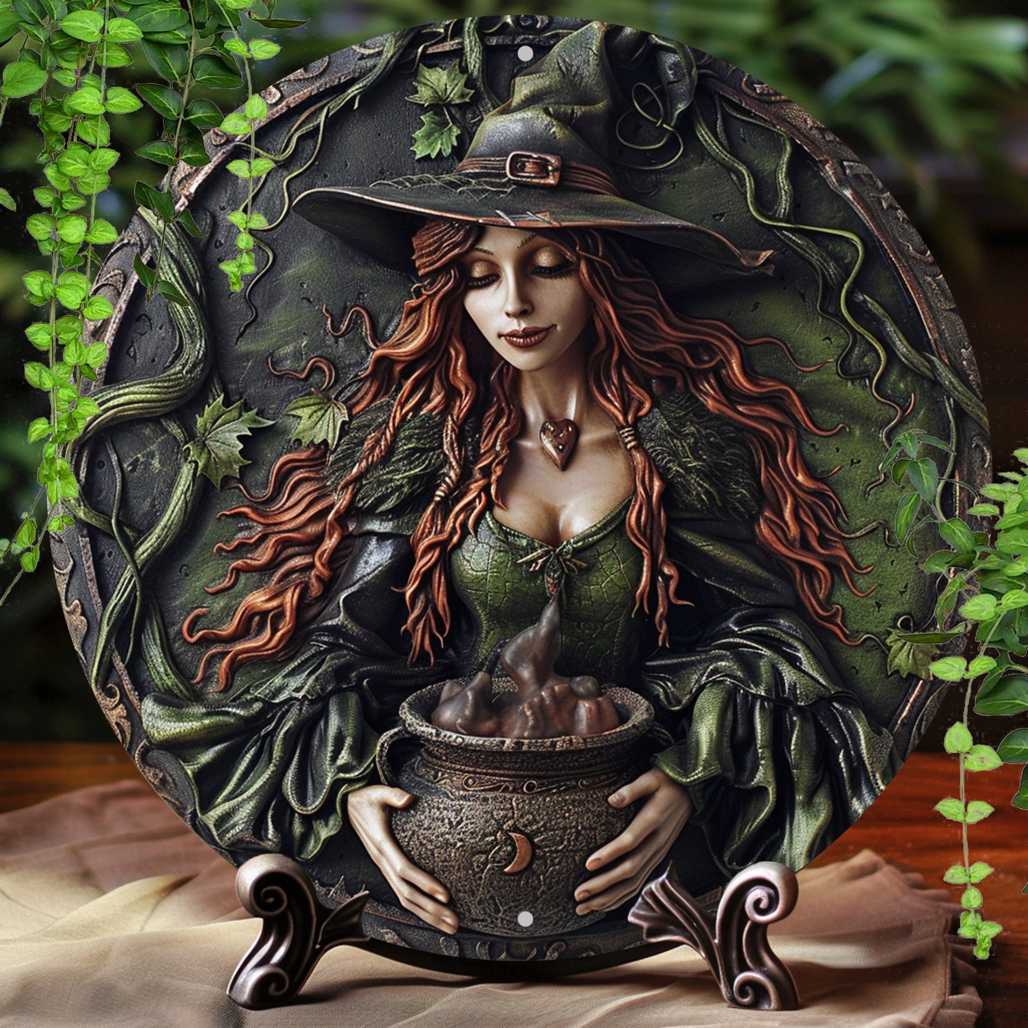 Witch Cauldron Wall Sign Green Witch Metal Sign Halloween Decor-MoonChildWorld