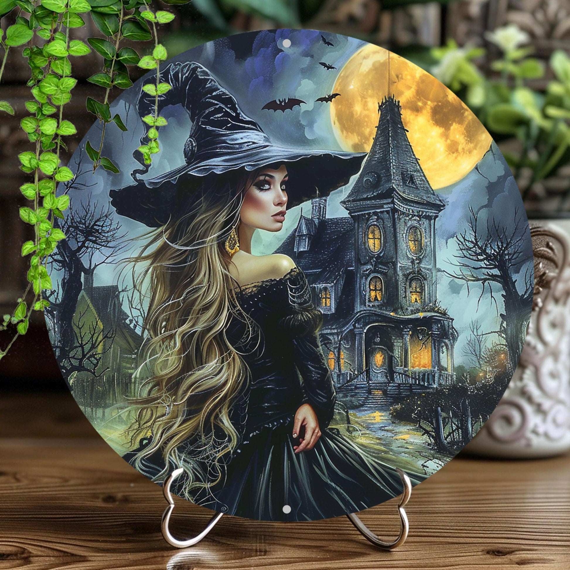 Castle and Witch Wall Art Gothic Witch Metal Sign Halloween Home Decor-MoonChildWorld