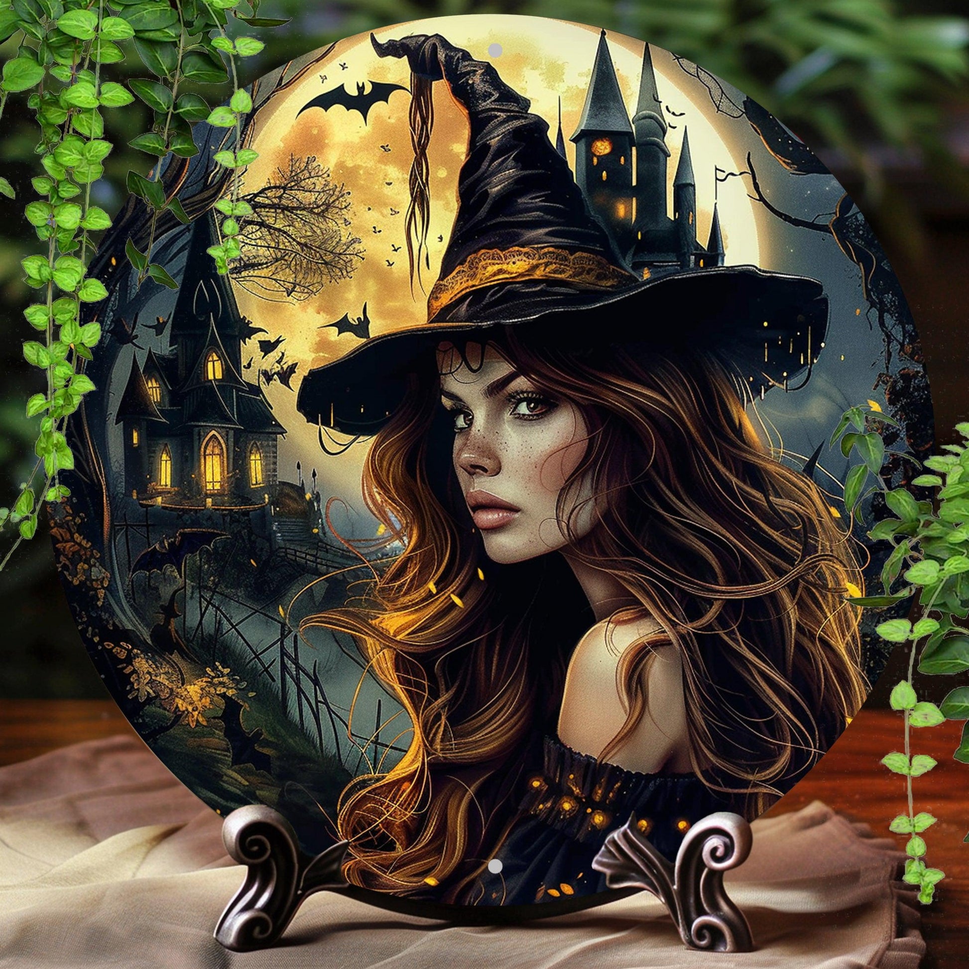 Moon Castle and Witch Metal Sign Gothic Wall Sign For Halloween-MoonChildWorld