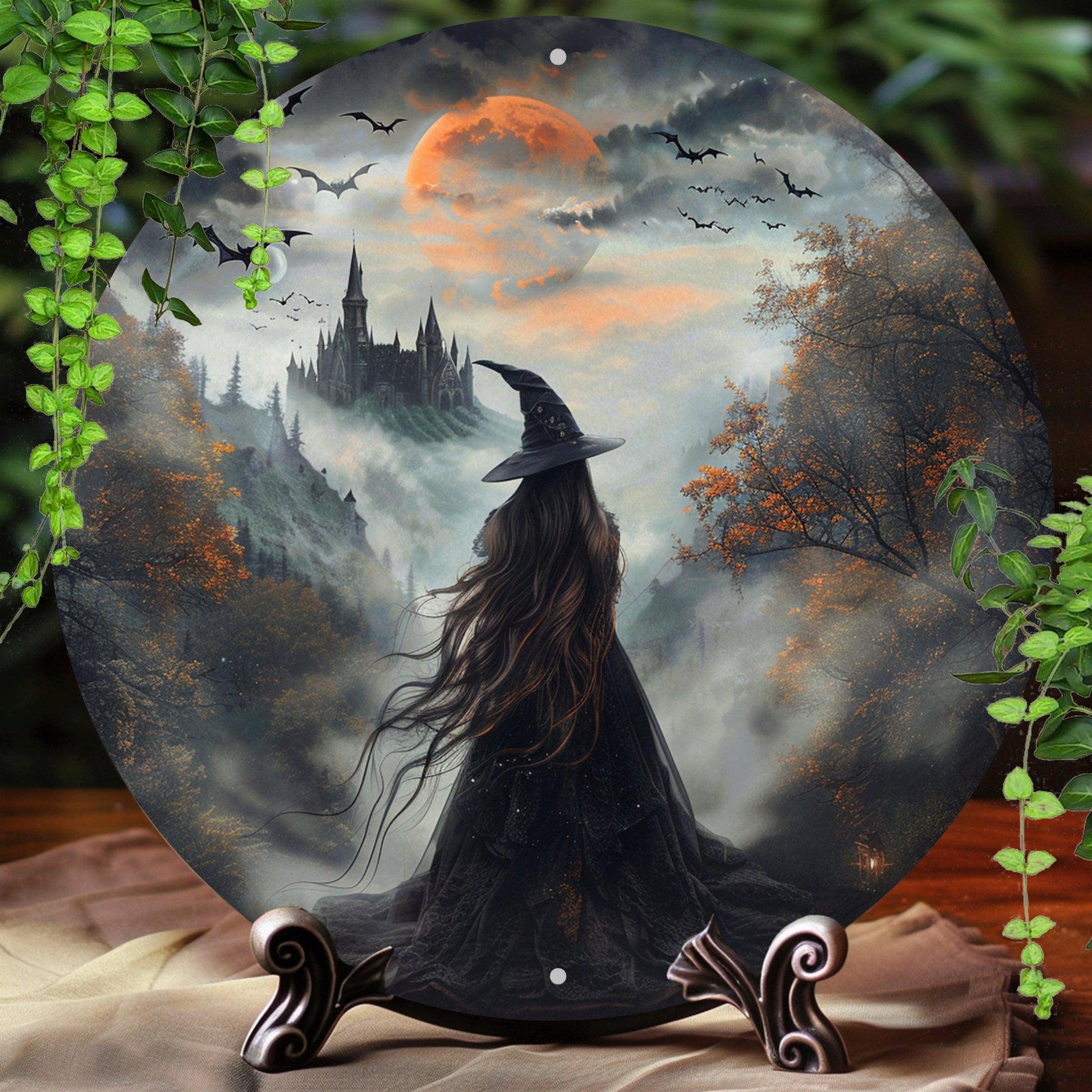 Witch Silhouette Metal Sign Occult Wall Sign For Halloween-MoonChildWorld