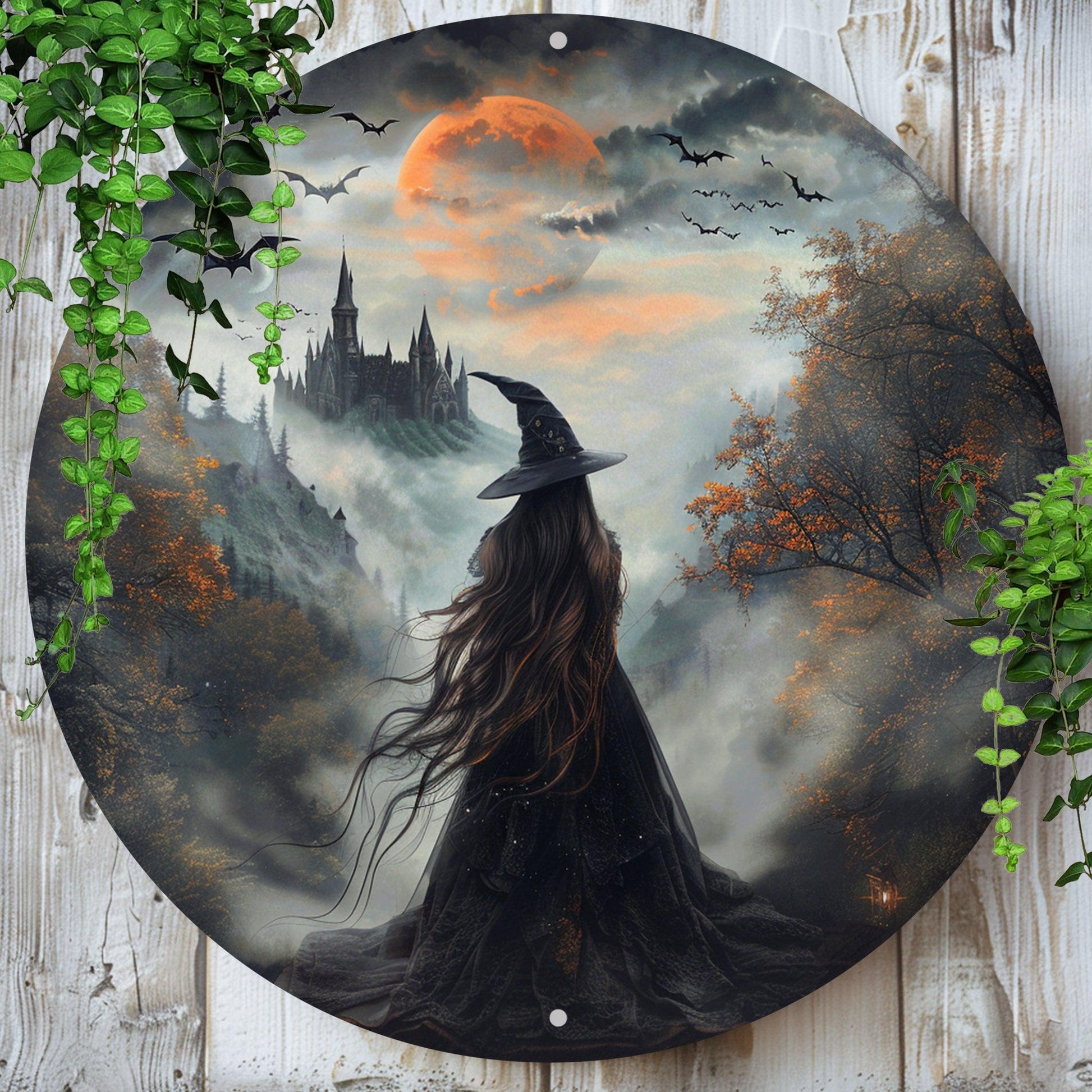 Witch Silhouette Metal Sign Occult Wall Sign For Halloween-MoonChildWorld