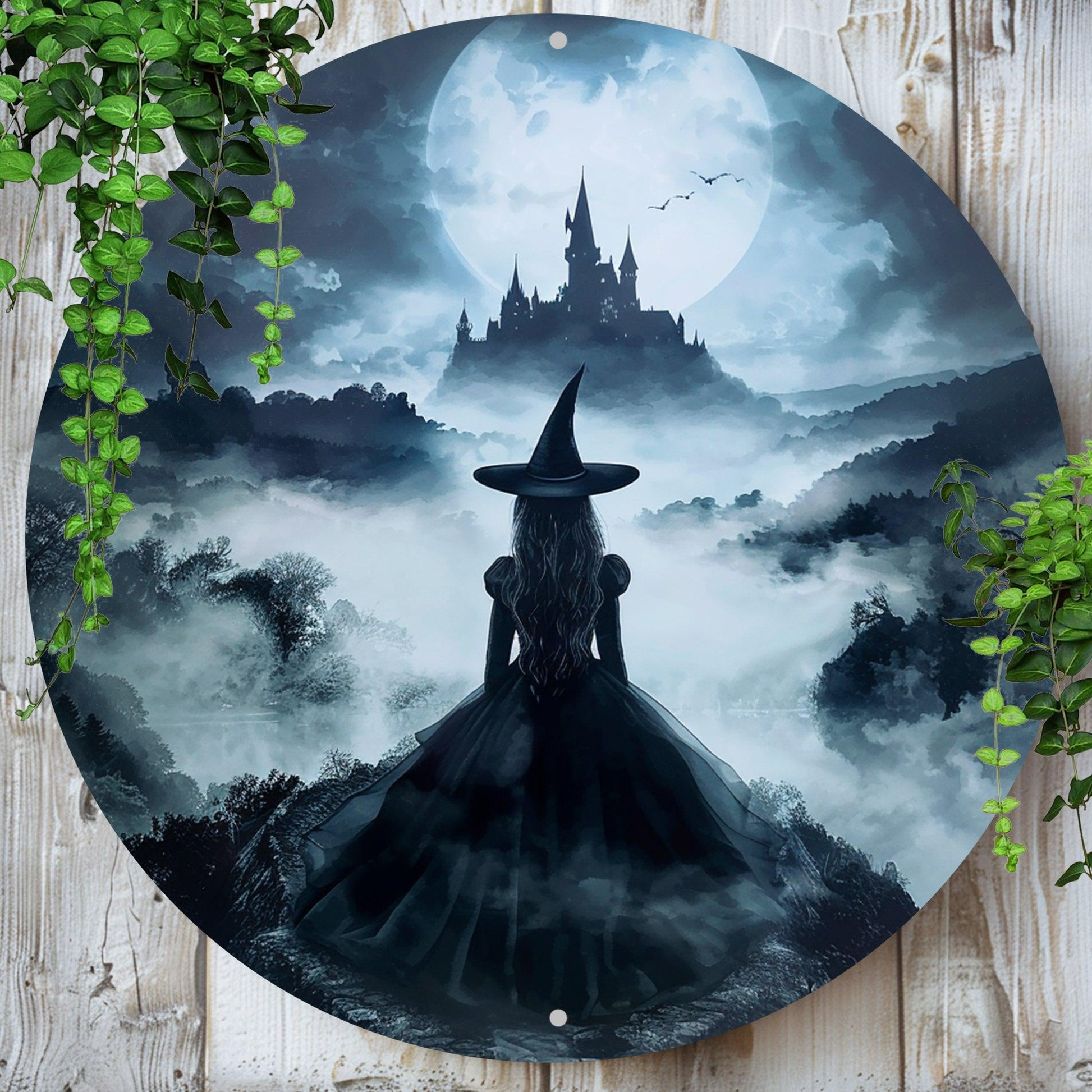 Witch Silhouette Metal Sign Occult Wall Sign For Halloween-MoonChildWorld