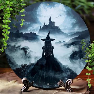 Witch Silhouette Metal Sign Occult Wall Sign For Halloween-MoonChildWorld