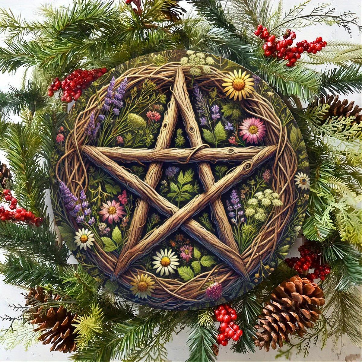 Floral Pentacle Metal Sign Pentagram Wicca Wall Art Pagan Decor-MoonChildWorld