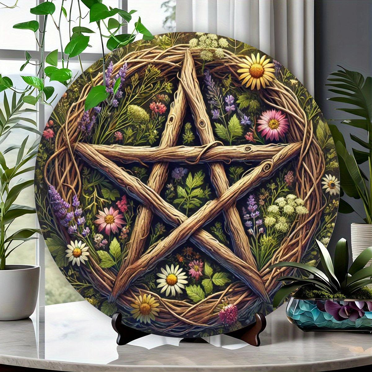 Floral Pentacle Metal Sign Pentagram Wicca Wall Art Pagan Decor-MoonChildWorld