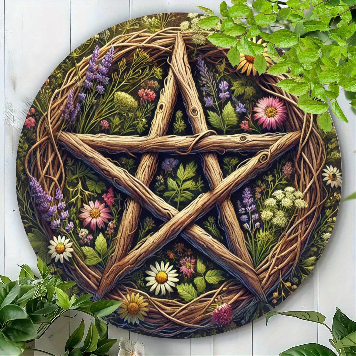 Floral Pentacle Metal Sign Pentagram Wicca Wall Art Pagan Decor-MoonChildWorld