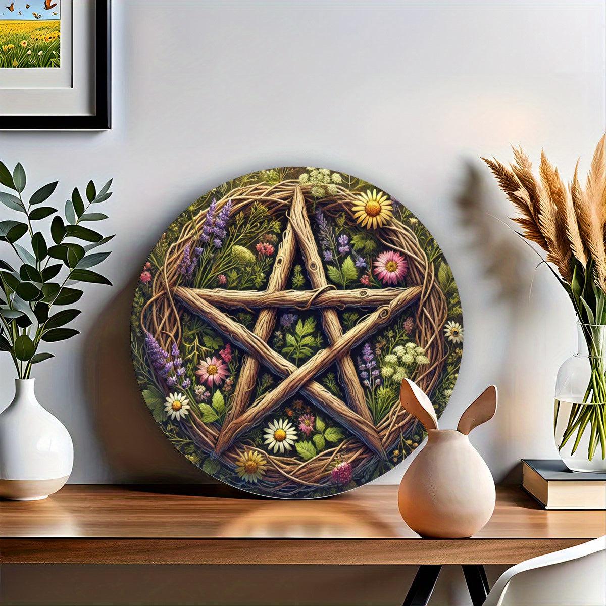 Floral Pentacle Metal Sign Pentagram Wicca Wall Art Pagan Decor-MoonChildWorld