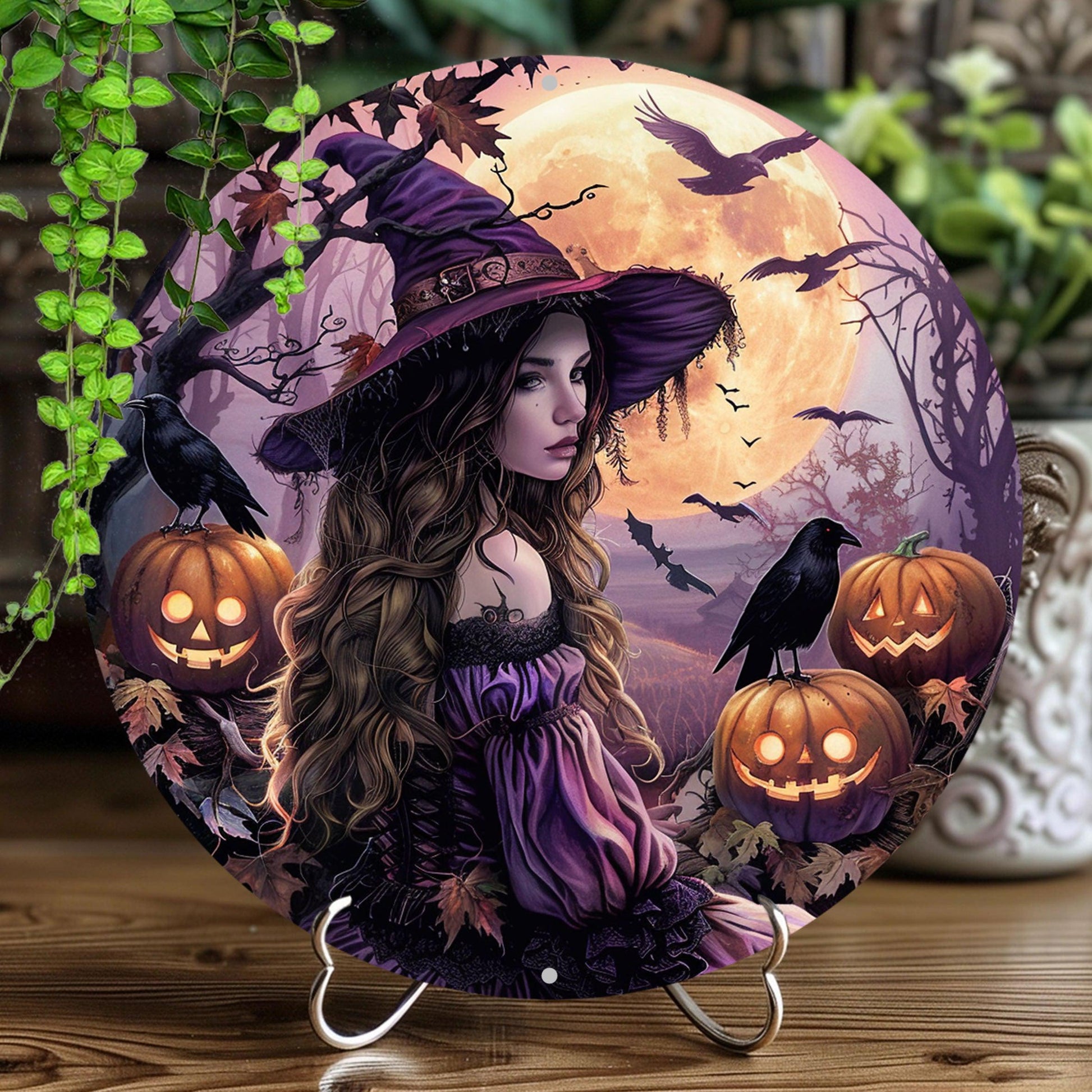 Spooky Witch Metal Sign Pumpkin Halloween Wall Decor-MoonChildWorld