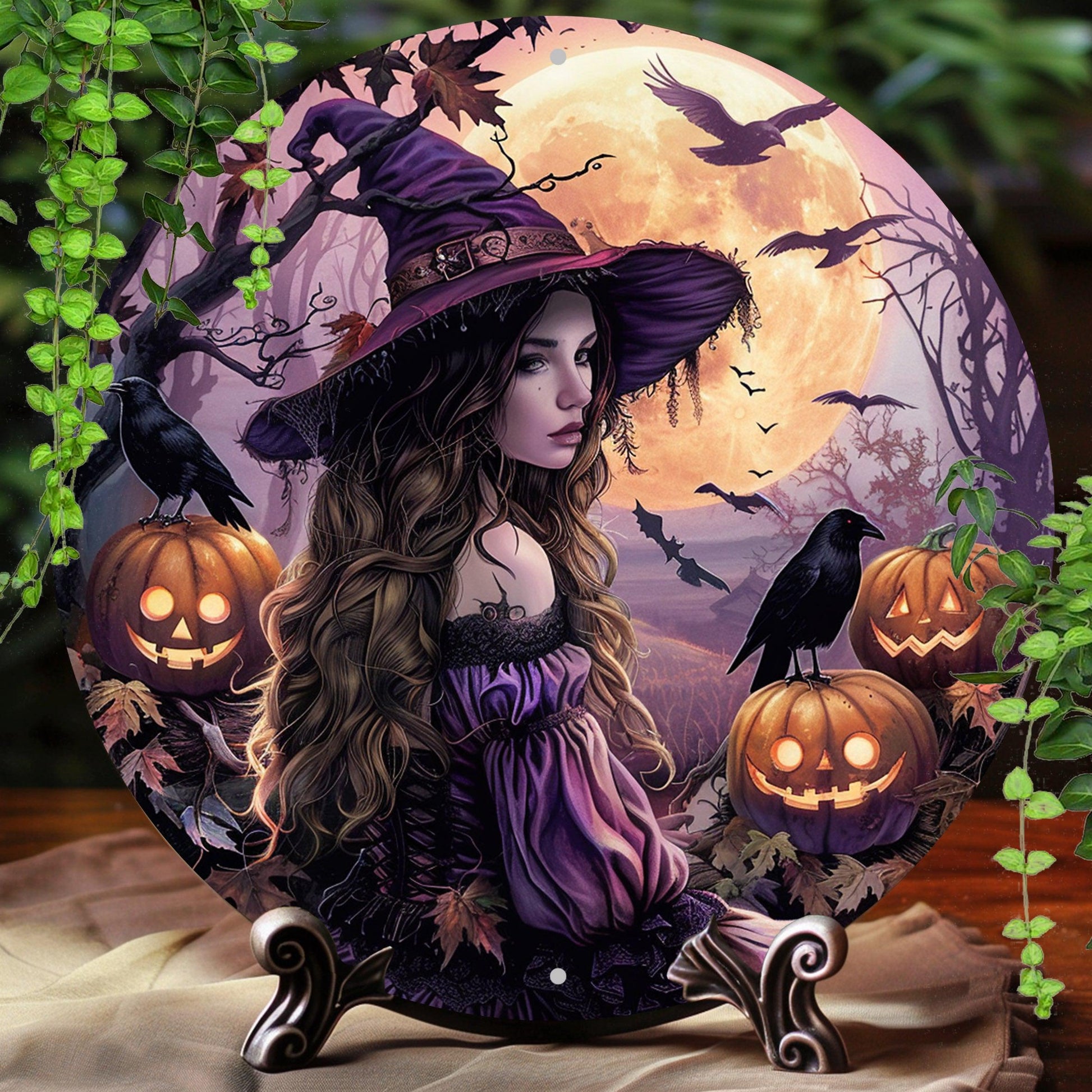 Spooky Witch Metal Sign Pumpkin Halloween Wall Decor-MoonChildWorld