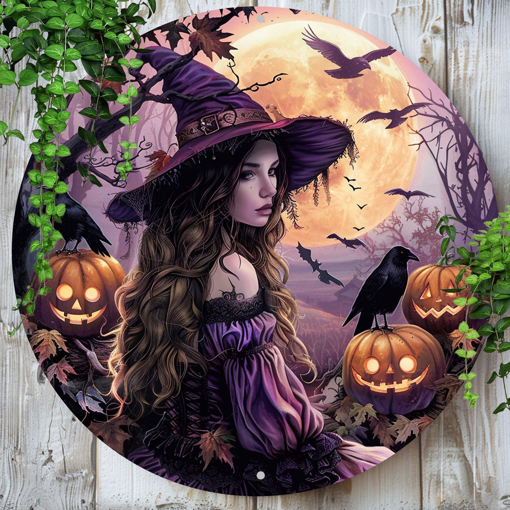 Spooky Witch Metal Sign Pumpkin Halloween Wall Decor-MoonChildWorld