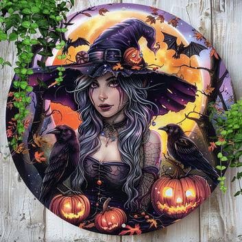 Witch & Ravens Metal Sign Halloween Wall Decor