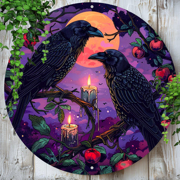 Couple Crow Metal Sign - Couple Raven Wall Sign Gothic Halloween Decorations