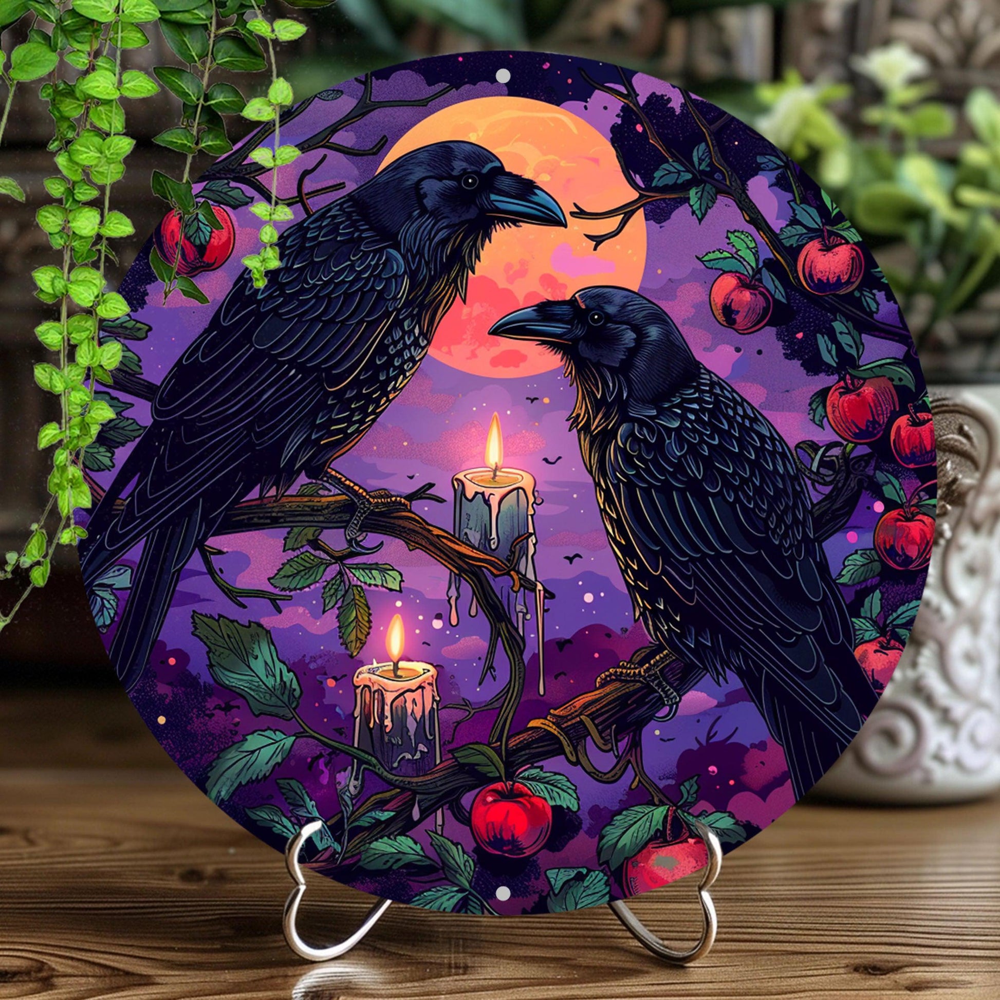 Couple Crow Metal Sign - Couple Raven Wall Sign Gothic Halloween Decorations-MoonChildWorld