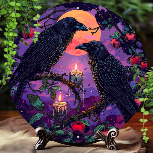 Couple Crow Metal Sign - Couple Raven Wall Sign Gothic Halloween Decorations