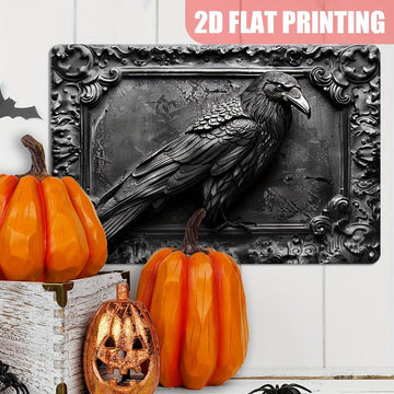 Gothic Crow Metal Tin Sign Black Raven Wall Hanging Halloween Decor-MoonChildWorld