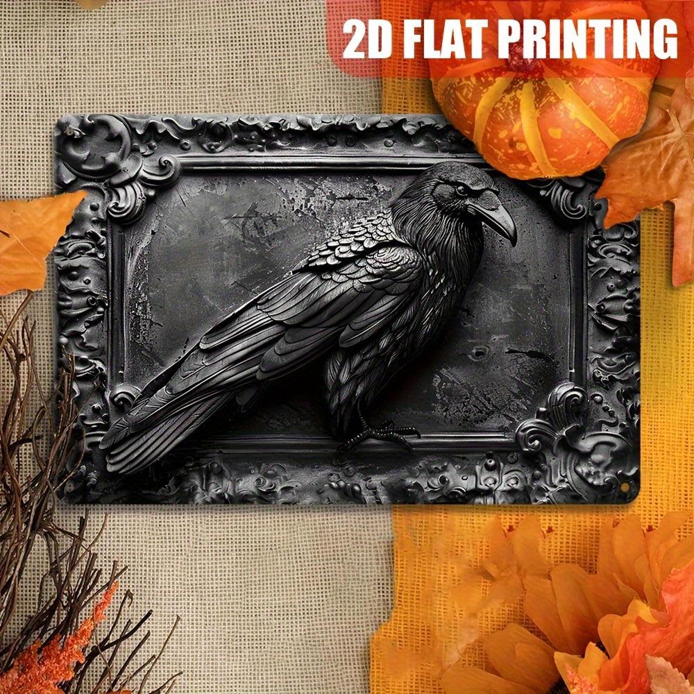 Gothic Crow Metal Tin Sign Black Raven Wall Hanging Halloween Decor-MoonChildWorld