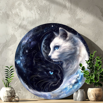 Yin Yang Cat Metal Sign Feng Shui Home Decor