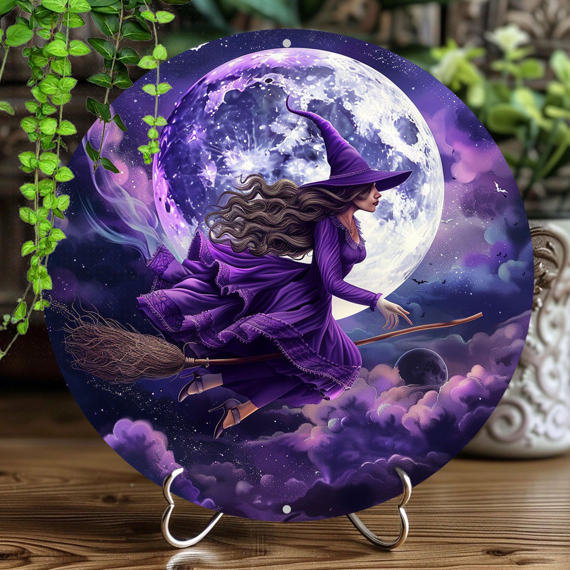 Flying Witch Metal Sign Moon Witch Wall Art Witchy Decor-MoonChildWorld