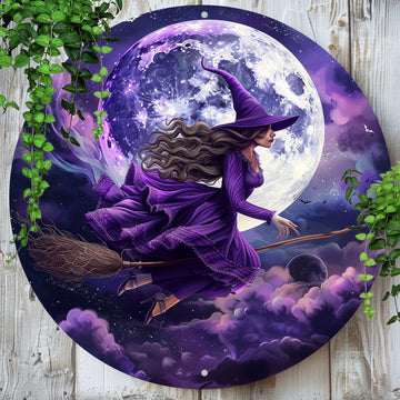 Flying Witch Metal Sign Moon Witch Wall Art Witchy Decor-MoonChildWorld