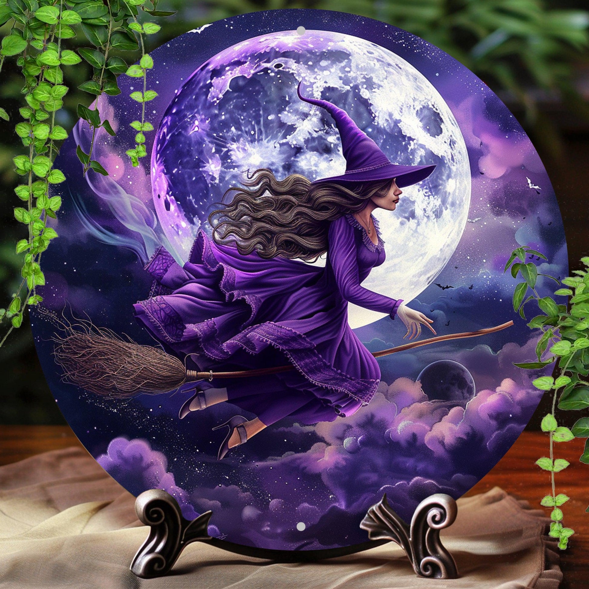 Flying Witch Metal Sign Moon Witch Wall Art Witchy Decor-MoonChildWorld