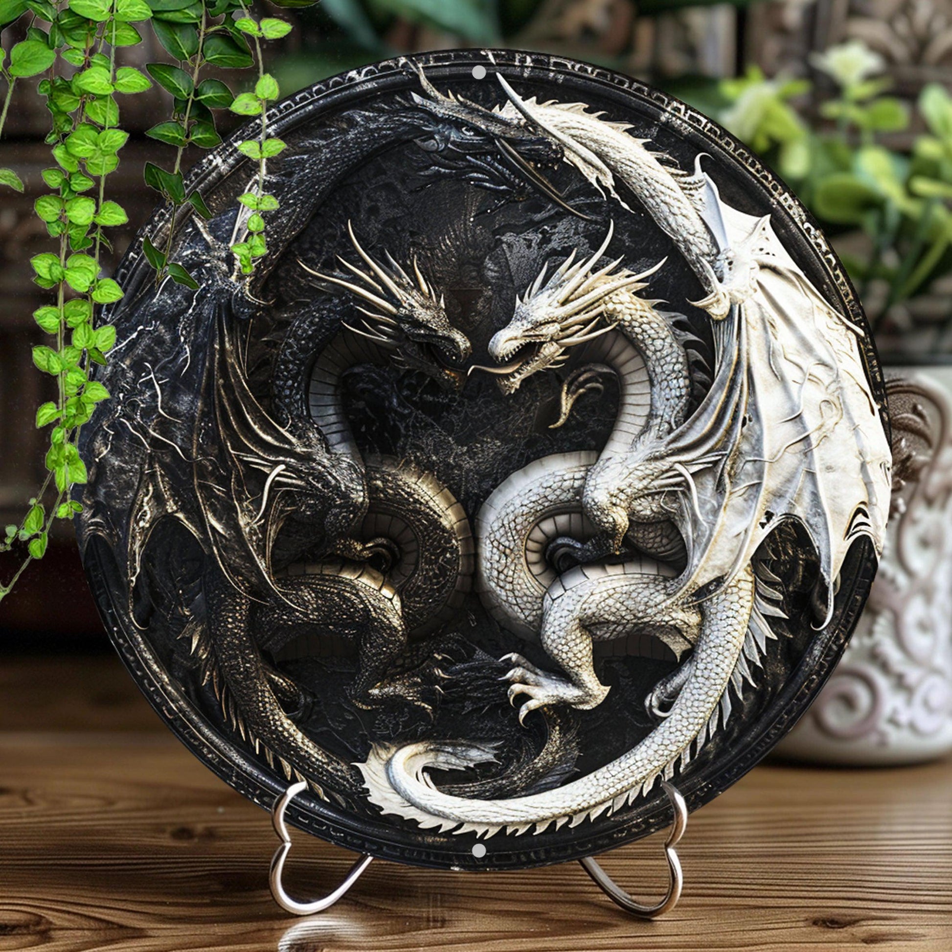 Yin Yang Dragons Wall Art Dragon Metal Sign Mythical Dragon Decor-MoonChildWorld