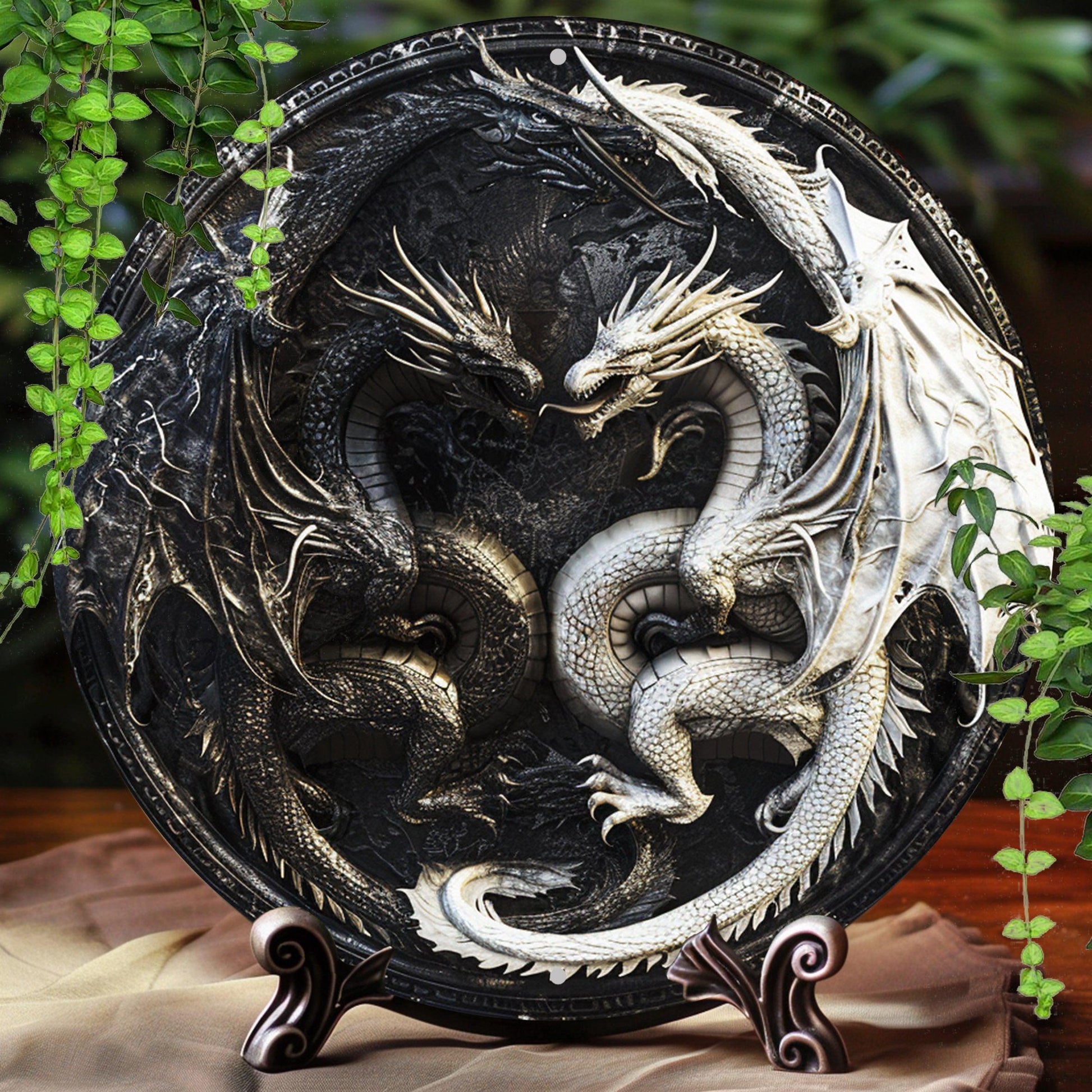 Yin Yang Dragons Wall Art Dragon Metal Sign Mythical Dragon Decor-MoonChildWorld