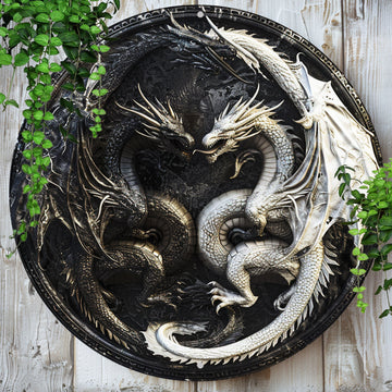 Yin Yang Dragons Wall Art Dragon Metal Sign Mythical Dragon Decor-MoonChildWorld