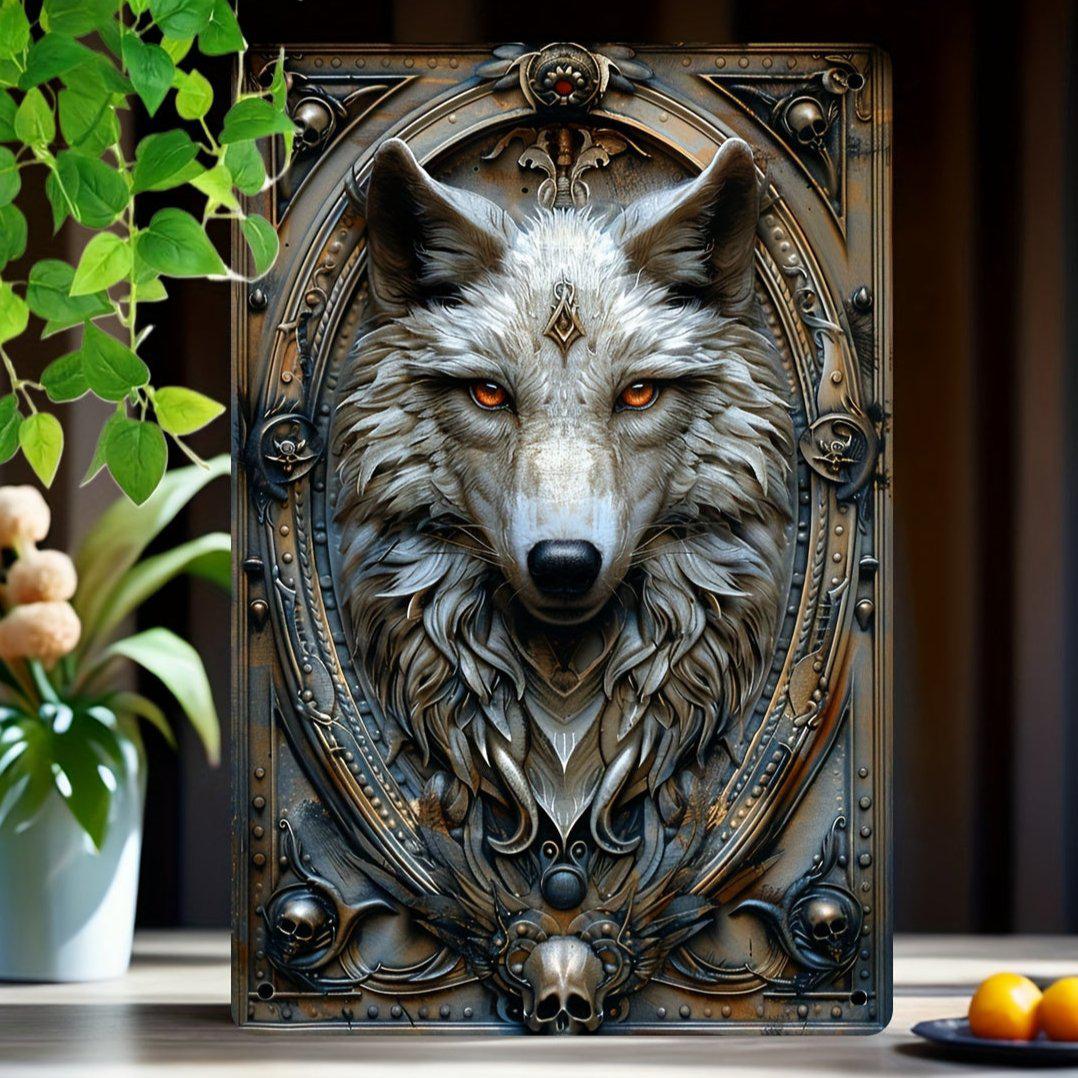 Wolf Wall Art White Wolf Metal Sign Spirit Animal Home Decor-MoonChildWorld