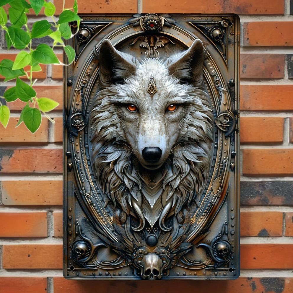 Wolf Wall Art White Wolf Metal Sign Spirit Animal Home Decor-MoonChildWorld