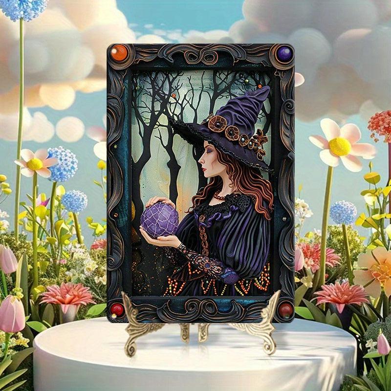 Witch with Crystal Ball Wall Art Dark Witch Metal Sign Halloween Home Decor-MoonChildWorld