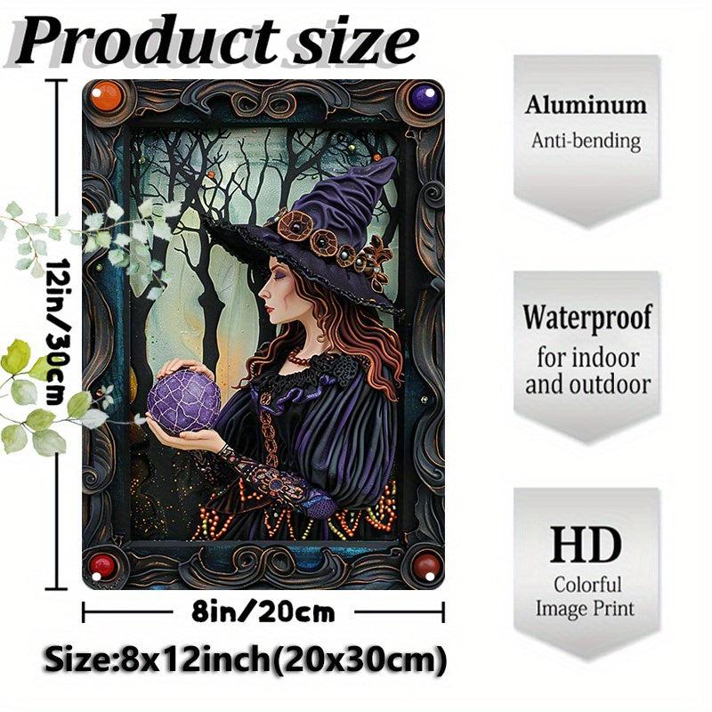 Witch with Crystal Ball Wall Art Dark Witch Metal Sign Halloween Home Decor-MoonChildWorld