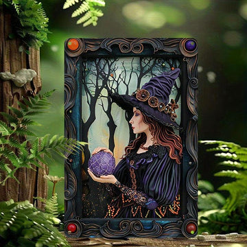 Witch with Crystal Ball Wall Art Dark Witch Metal Sign Halloween Home Decor-MoonChildWorld