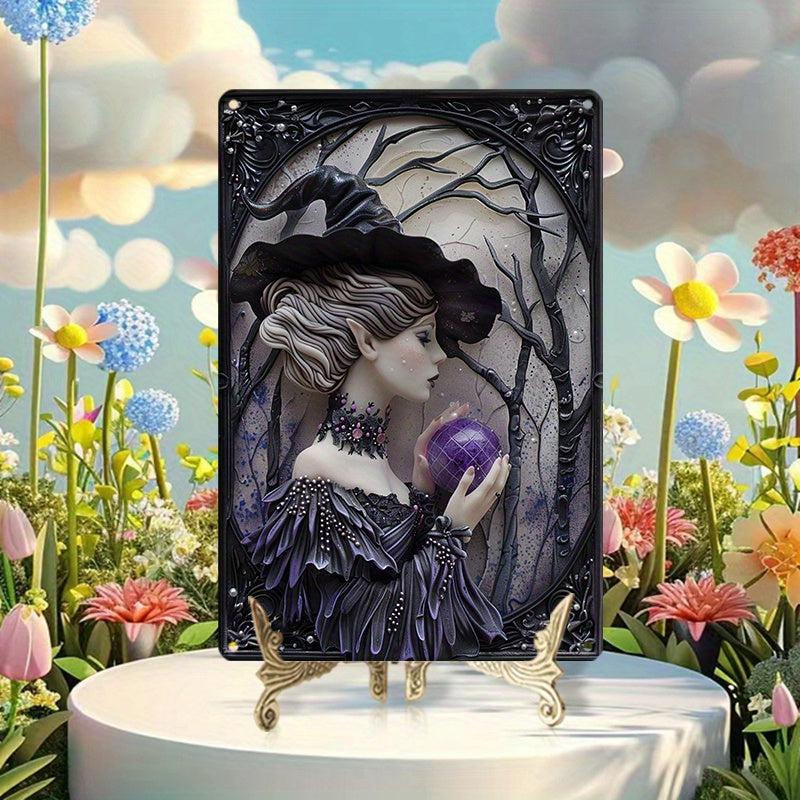 Witch with Crystal Ball Wall Art Dark Witch Metal Sign Halloween Home Decor-MoonChildWorld