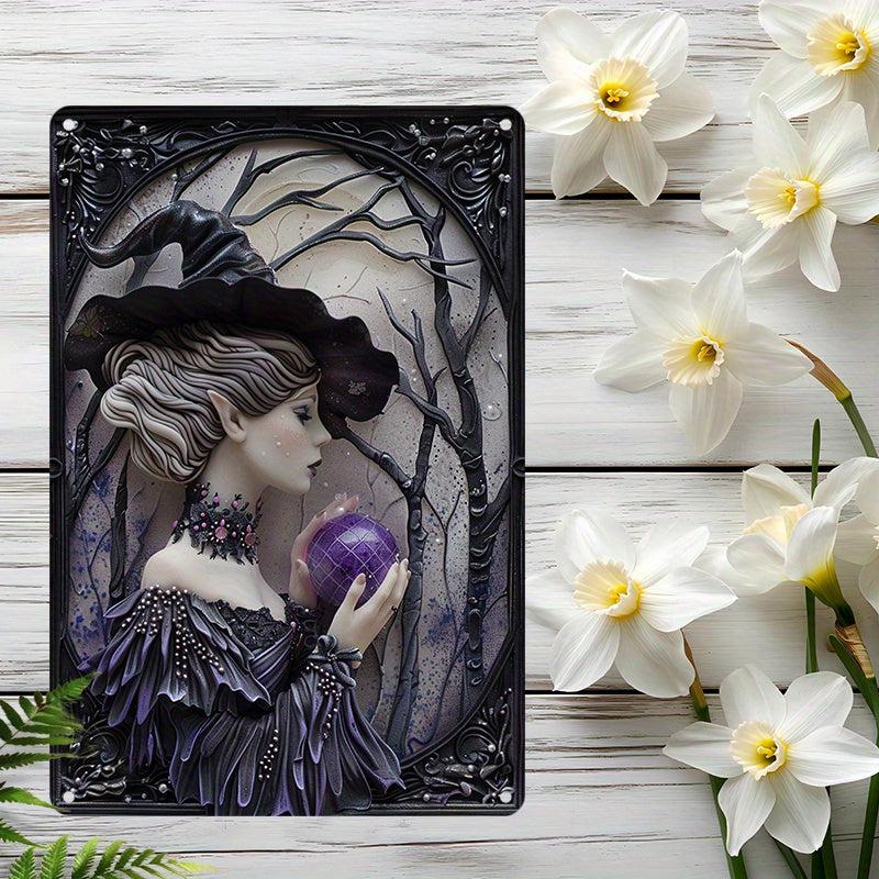 Witch with Crystal Ball Wall Art Dark Witch Metal Sign Halloween Home Decor-MoonChildWorld