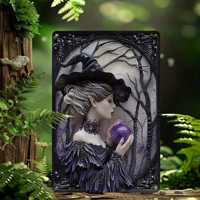 Witch with Crystal Ball Wall Art Dark Witch Metal Sign Halloween Home Decor-MoonChildWorld