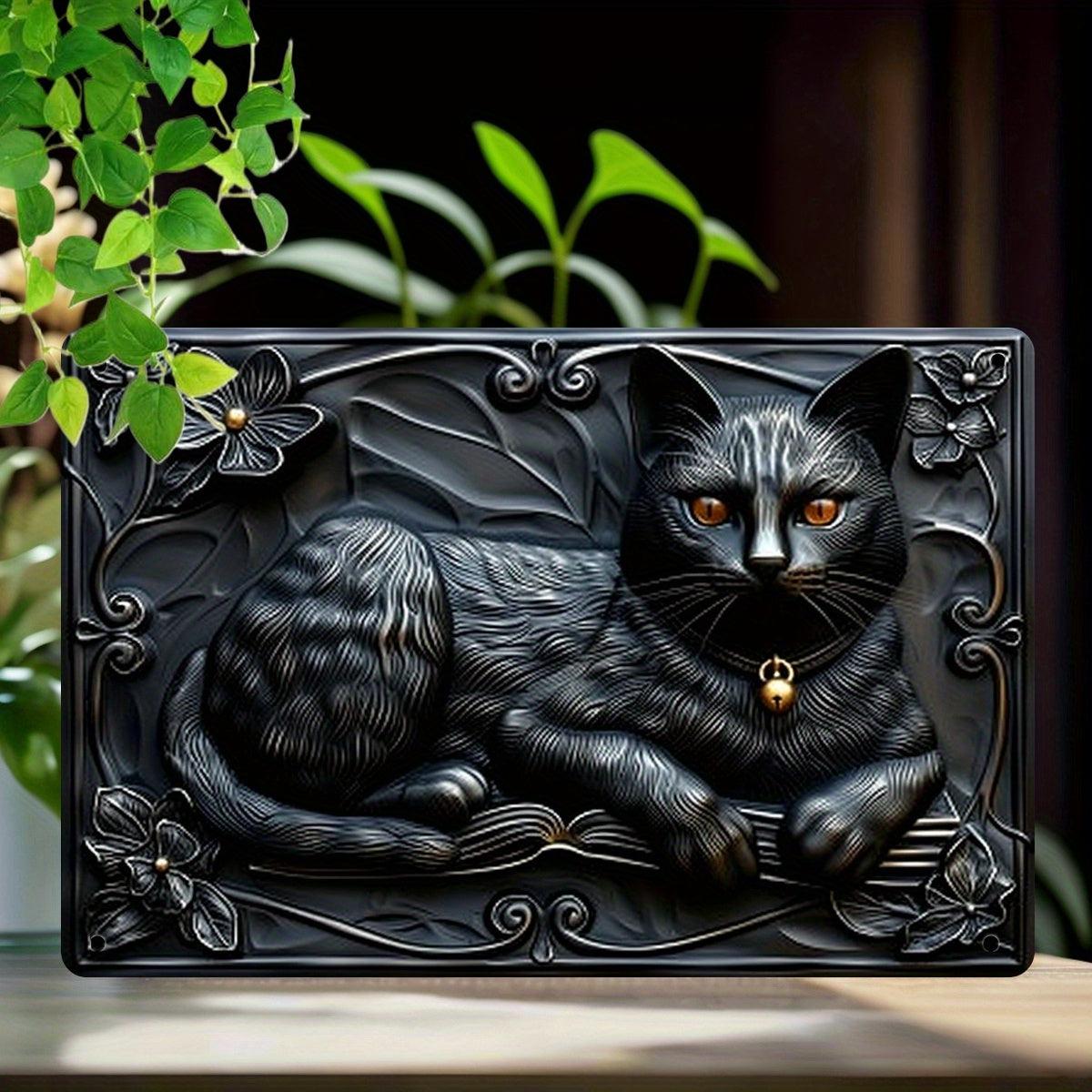 Mysterious Cat Metal Tin Sign Black Cat Wall Art for Mystic Home Decor-MoonChildWorld