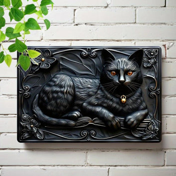 Mysterious Cat Metal Tin Sign Black Cat Wall Art for Mystic Home Decor