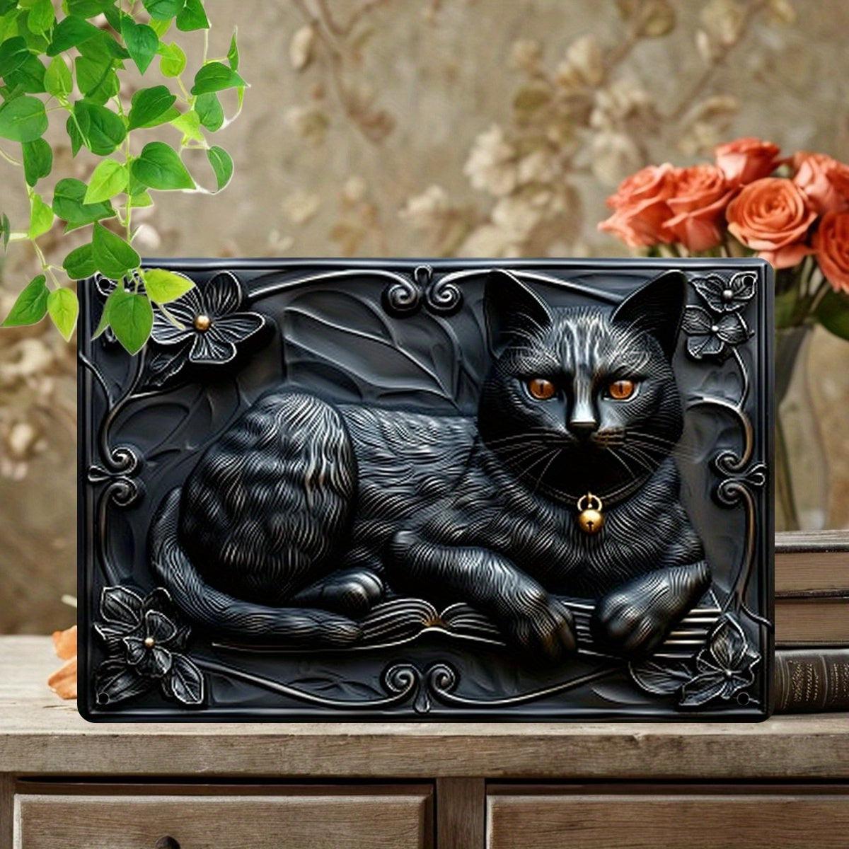 Mysterious Cat Metal Tin Sign Black Cat Wall Art for Mystic Home Decor-MoonChildWorld