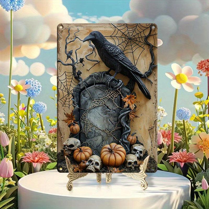 Raven on Tombstone Wall Art Gothic raven metal sign Dark crow Wall decor-MoonChildWorld