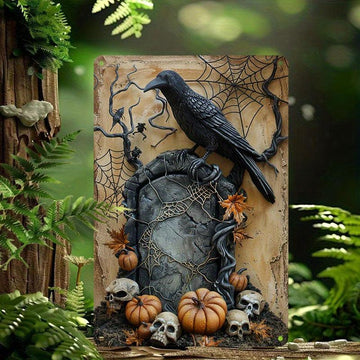 Raven on Tombstone Wall Art Gothic raven metal sign Dark crow Wall decor-MoonChildWorld