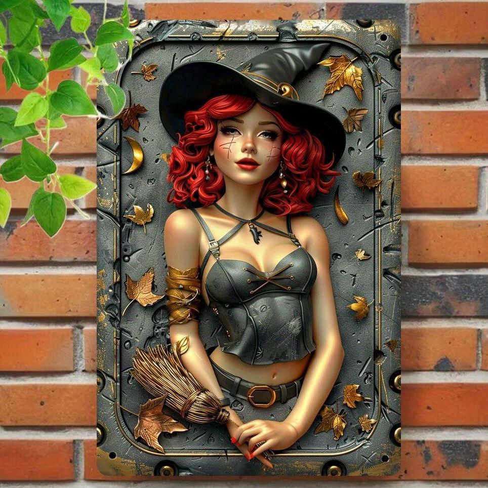 Vintage Witch Metal Sign Witchy Home Decor Halloween Wall Sign-MoonChildWorld