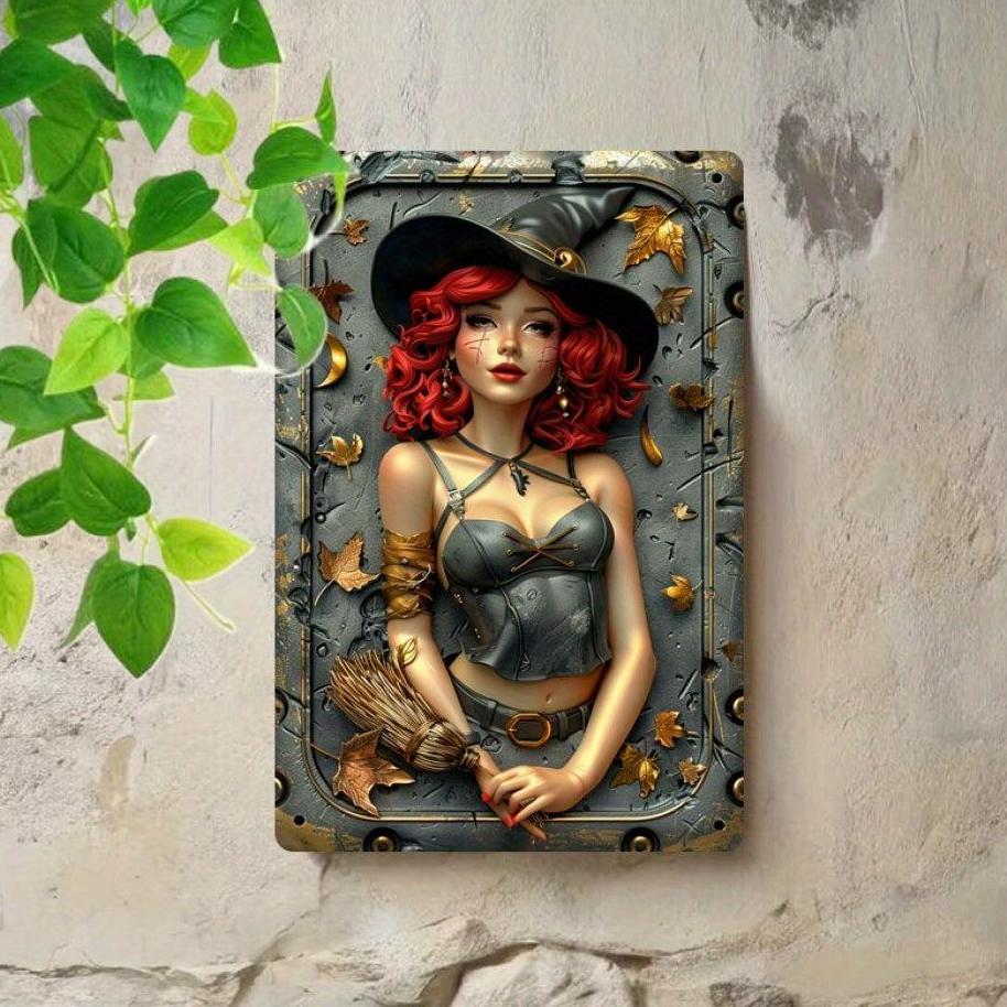 Vintage Witch Metal Sign Witchy Home Decor Halloween Wall Sign-MoonChildWorld