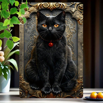 Vintage Metal Wall Hanging "Mysterious Black Cat" Sign Plaque - 8"x12" Multipurpose Decorative Tin Sign for Room, Bar, Man Cave, Restaurant & Cafe Wall Decor - Animal Theme, English Text-MoonChildWorld