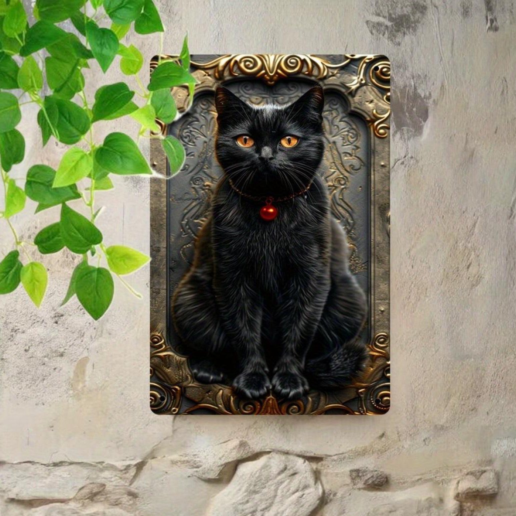 Vintage Metal Wall Hanging "Mysterious Black Cat" Sign Plaque - 8"x12" Multipurpose Decorative Tin Sign for Room, Bar, Man Cave, Restaurant & Cafe Wall Decor - Animal Theme, English Text-MoonChildWorld