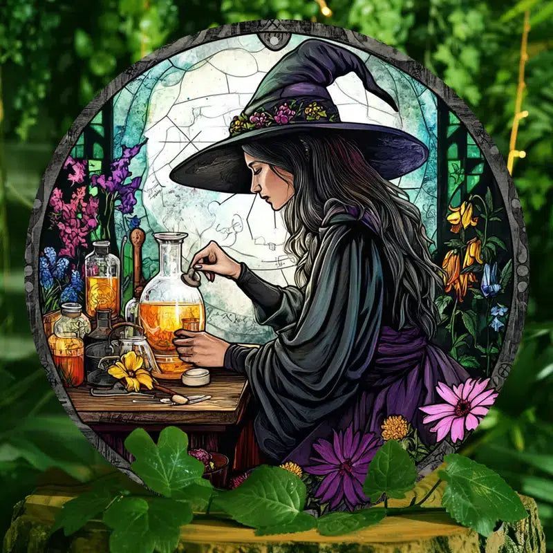 Wizard Brewing Potion Witchy Metal Sign-MoonChildWorld