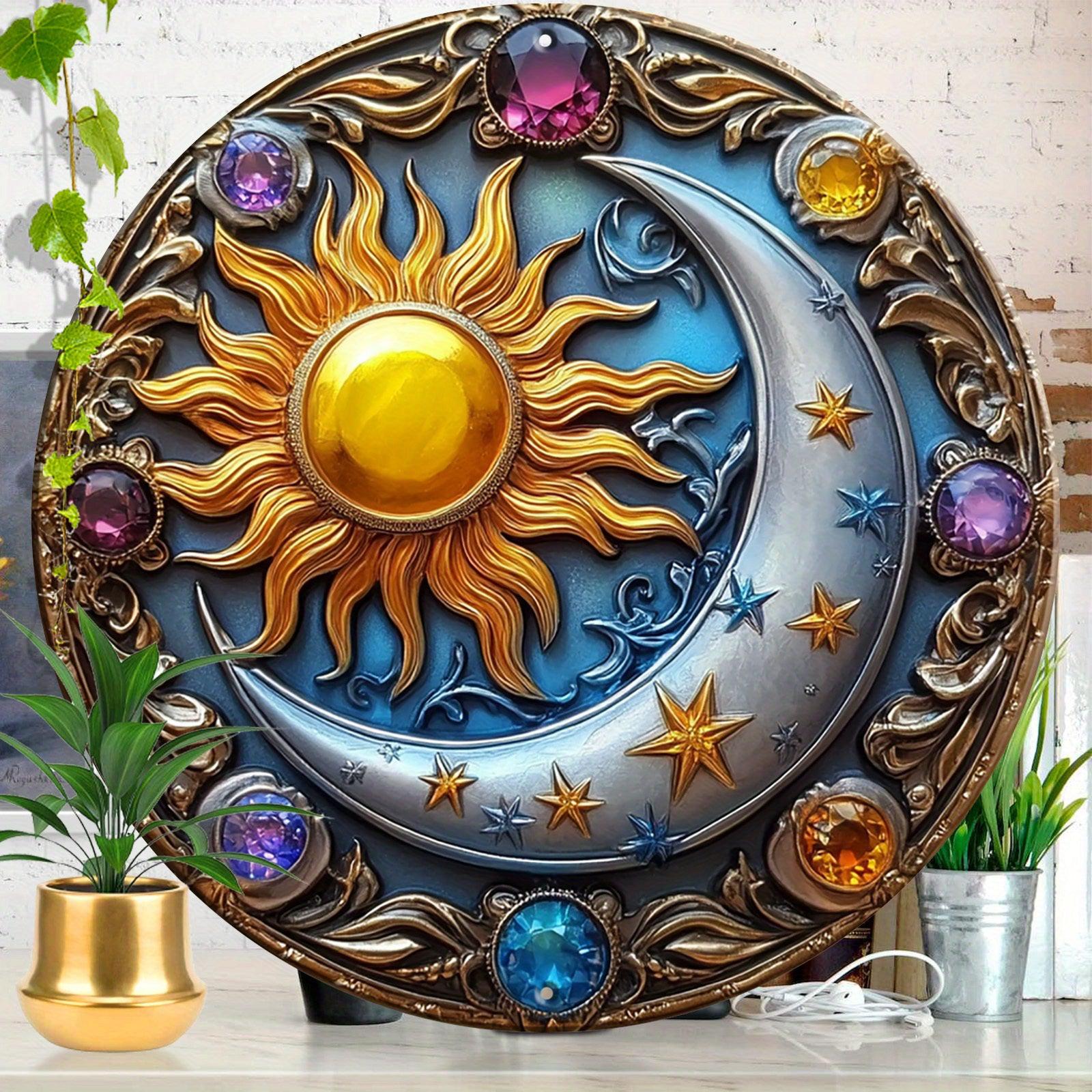 Sun and Moon Wall Art Celestial Metal Sign for Wicca Pagan Yule Decorations-MoonChildWorld