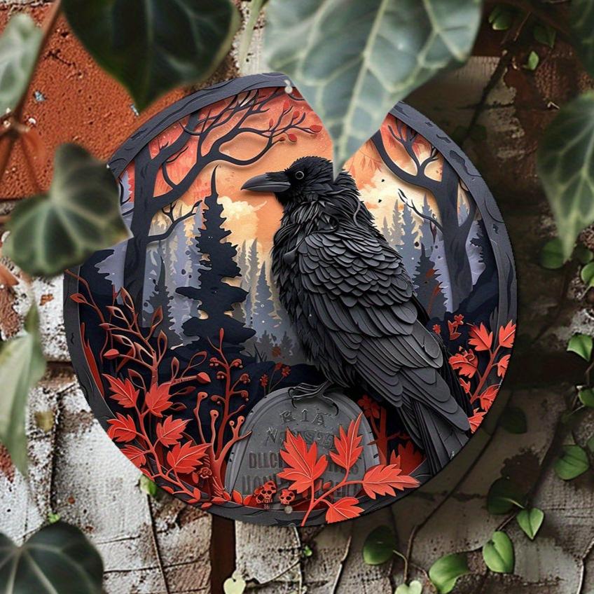 Halloween Raven Metal Sign Witchy Crow Gothic Decor-MoonChildWorld