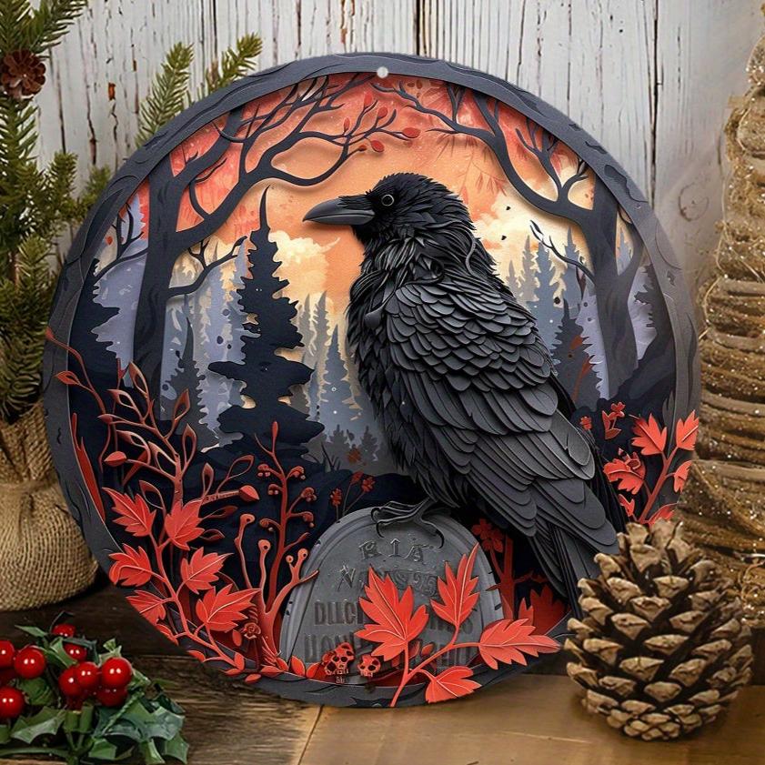 Halloween Raven Metal Sign Witchy Crow Gothic Decor-MoonChildWorld