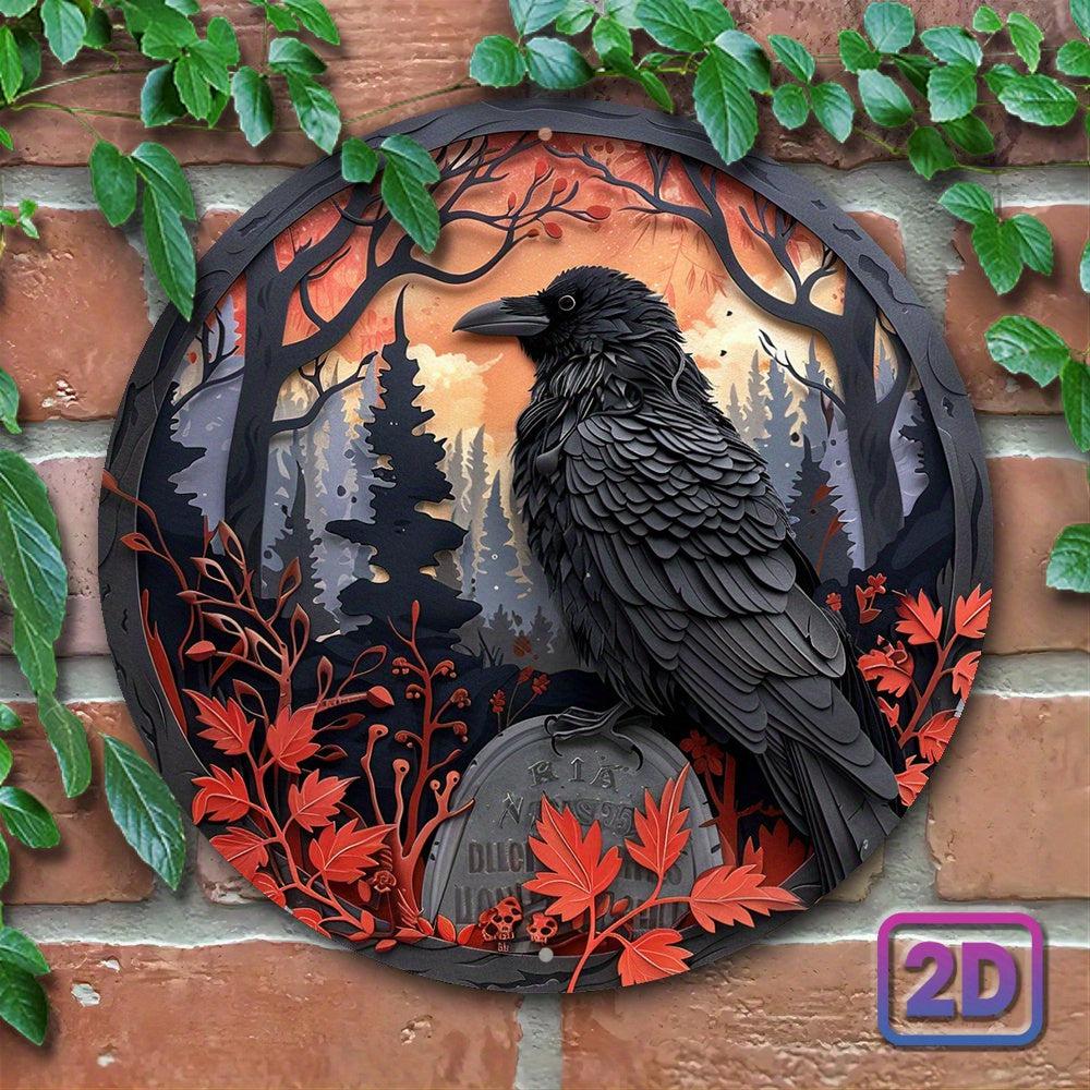 Halloween Raven Metal Sign Witchy Crow Gothic Decor-MoonChildWorld